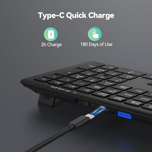 TECKNET Bluetooth Keyboard Rechargeable, 4-Device (2.4G+BT) Wireless Keyboard, Full Size Computer Keyboard with Stand, Ultra-Slim Quiet Typing, for PC/Laptop/Smart TV/Phone/Tablet, 12 Hotkeys - Image 3