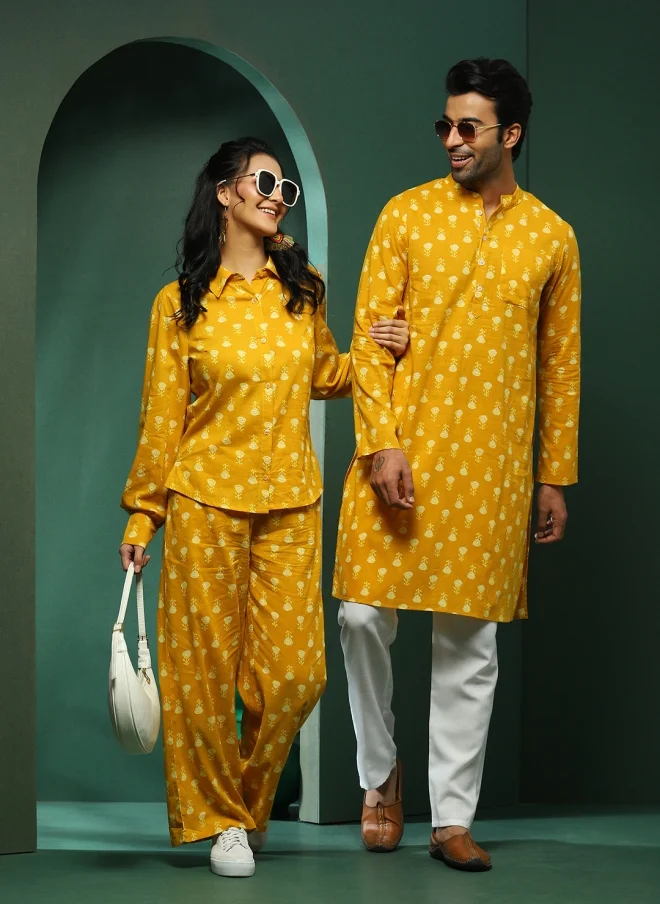 Aks Mustard Printed Co-Ord Set for Women