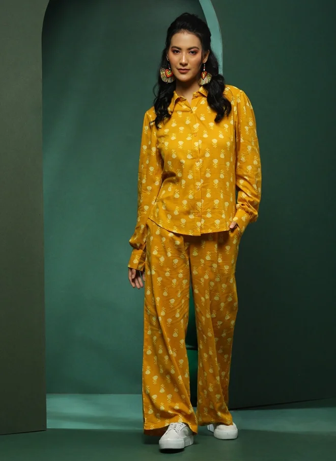 Aks Mustard Printed Co-Ord Set for Women