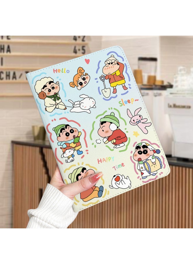 Generic - Crayon Small IPad9 Rotating Leather Case Air6/5/4 Pro2024 Flat Shell Mini6 Anti-fall 10 Generation 8-Color:( 9.7inch ) Ipad 2017/5 Generation-Applicable Models:Rotating Leather Case [aa1806 Fishing Xiaoxin] + Pen Tray Sticker - Image 1