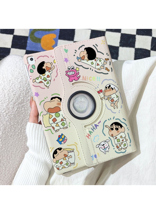 Generic - Crayon Small IPad9 Rotating Leather Case Air6/5/4 Pro2024 Flat Shell Mini6 Anti-fall 10 Generation 8-Color:( 9.7inch ) Ipad 2017/5 Generation-Applicable Models:Rotating Leather Case [aa1806 Fishing Xiaoxin] + Pen Tray Sticker - Image 1