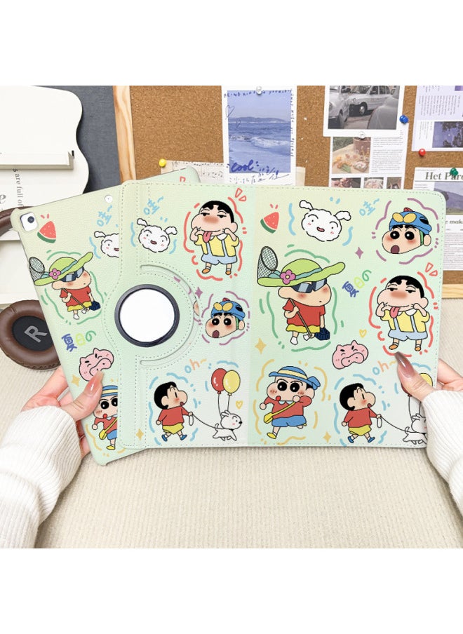 Generic - Crayon Small IPad9 Rotating Leather Case Air6/5/4 Pro2024 Flat Shell Mini6 Anti-fall 10 Generation 8-Color:( 9.7inch ) Ipad 2017/5 Generation-Applicable Models:Rotating Leather Case [aa1806 Fishing Xiaoxin] + Pen Tray Sticker - Image 1
