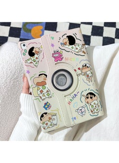 Crayon Small IPad9 Rotating Leather Case Air6/5/4 Pro2024 Flat Shell Mini6 Anti-fall 10 Generation 8-Color:( 9.7inch ) Ipad 2017/5 Generation-Applicable Models:Rotating Leather Case [aa1806 Fishing Xiaoxin] + Pen Tray Sticker