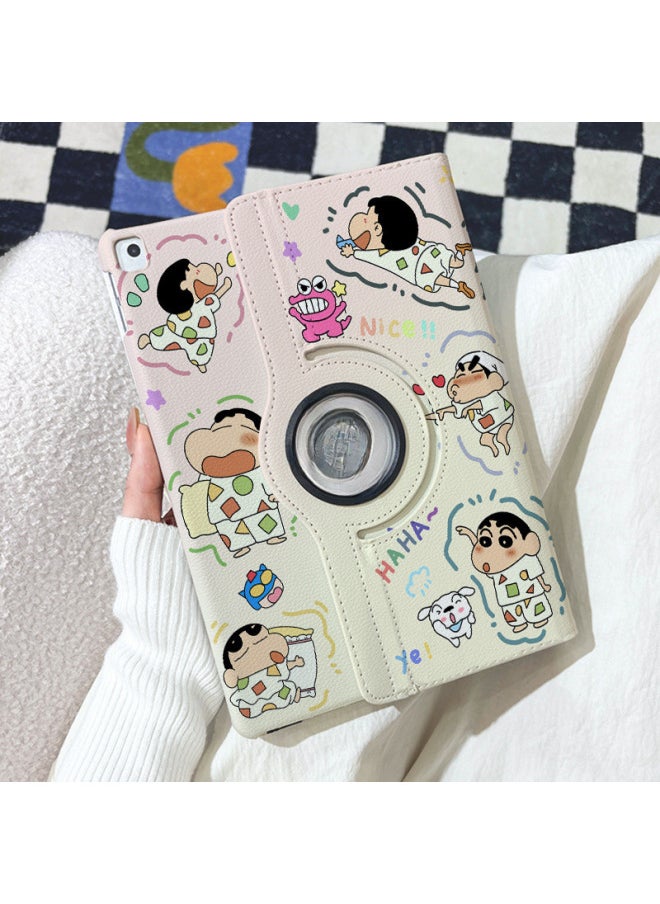Generic - Crayon Small IPad9 Rotating Leather Case Air6/5/4 Pro2024 Flat Shell Mini6 Anti-fall 10 Generation 8-Color:( 9.7inch ) Ipad 2017/5 Generation-Applicable Models:Rotating Leather Case [aa1806 Fishing Xiaoxin] + Pen Tray Sticker - Image 1