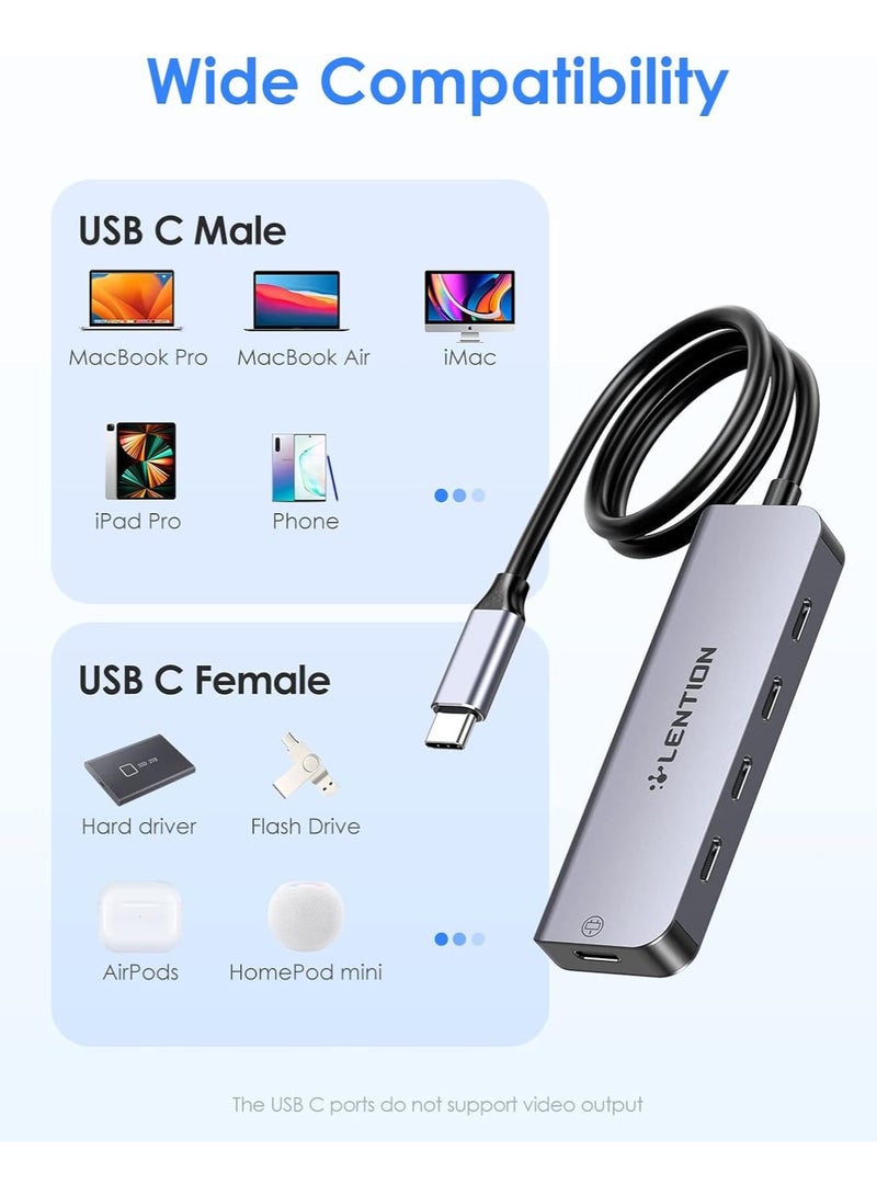 Lention LENTION USB C Hub, 2FT Long Cable USB C Multiport Adapter, 4 USB3.0 Ports (USB-C Type, 5Gpbs), Powered USB C Port,Compatible MacBook Pro, iMac, iPad Pro, iPhone 15/15 Pro, and More (CE31,Space Gray)  - Image 3