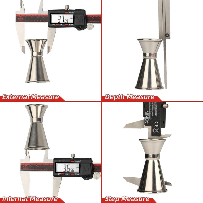 VINCA IP54 Grade Digital Caliper, DCLA-0805 8 Inch/200mm, Inch/Millimeter/Fractions Conversion, Stainless Steel, Large LCD Screen - Image 3