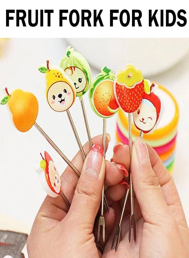 Prostuff.in مجموعة شوك فواكه برسومات كرتونية للأطفال من Prostuff.in®، تتضمن 8 شوكات من الفولاذ المقاوم للصدأ، مصنوعة من الفولاذ المقاوم للصدأ، بألوان متعددة، مناسبة للحفلات. - Image 3