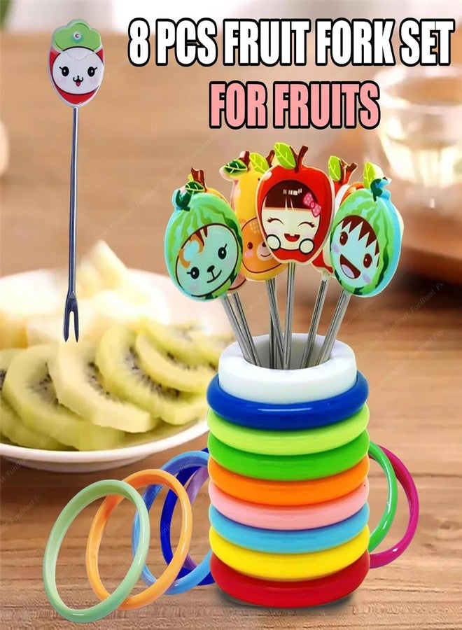 Prostuff.in مجموعة شوك فواكه برسومات كرتونية للأطفال من Prostuff.in®، تتضمن 8 شوكات من الفولاذ المقاوم للصدأ، مصنوعة من الفولاذ المقاوم للصدأ، بألوان متعددة، مناسبة للحفلات. - Image 4