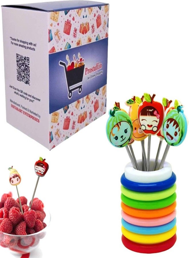 Prostuff.in مجموعة شوك فواكه برسومات كرتونية للأطفال من Prostuff.in®، تتضمن 8 شوكات من الفولاذ المقاوم للصدأ، مصنوعة من الفولاذ المقاوم للصدأ، بألوان متعددة، مناسبة للحفلات. - Image 1