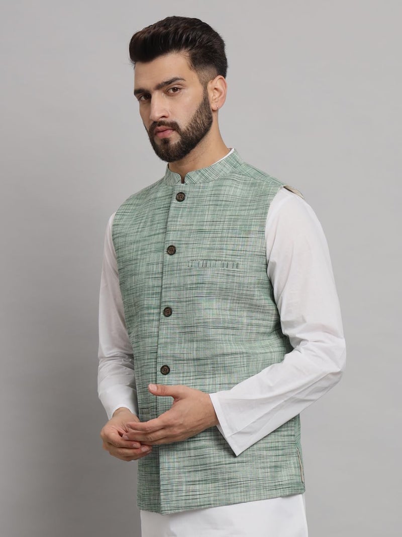 LATEST CHIKAN Men's Traditional Cotton Solid Nehru Jacket/Waistcoat -SADRI-NK-GR-40 - Image 4