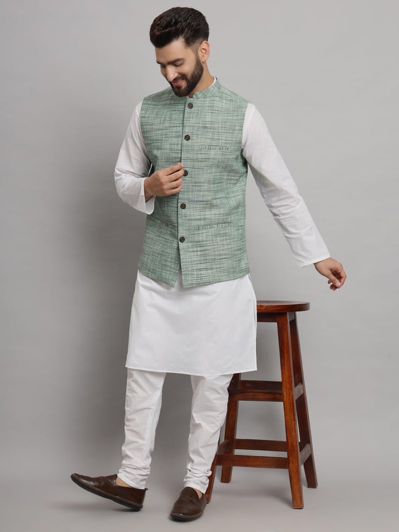 LATEST CHIKAN Men's Traditional Cotton Solid Nehru Jacket/Waistcoat -SADRI-NK-GR-40 - Image 2