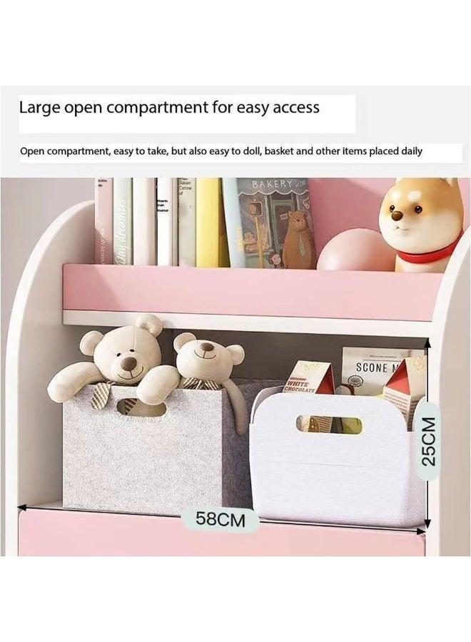 خزانة ملابس إبداعية للأطفال، خزانة خشبية بخمسة أدراج ومنطقة تعليق لتنظيم تخزين الملابس، خزانة ملابس عصرية متينة لغرفة النوم للأولاد والبنات (YN011-وردي) - Image 4