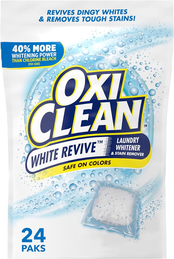 أوكسي كلين 1 OxiClean أبيض Revive مبيض الغسيل + مزيل البقع باور باكس، 24 قطعة - Image 1