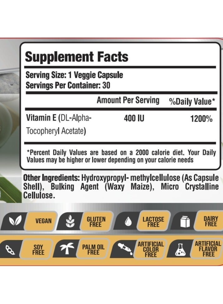 Laperva Vitamin E 400 IU Dietary Supplement with Tocopherol Antioxidant Formula Vegan Gluten Free Soy Free Lactose Free Palm Oil Free 30 Veggie Capsules - Image 2