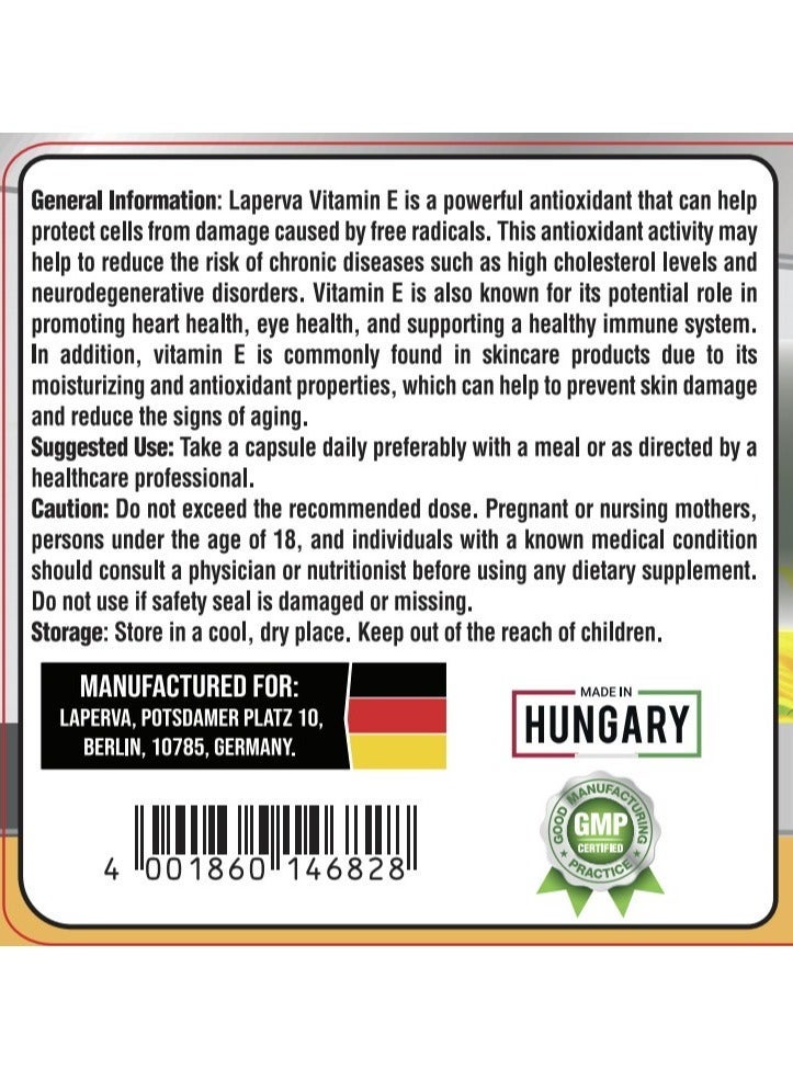 Laperva Vitamin E 400 IU Dietary Supplement with Tocopherol Antioxidant Formula Vegan Gluten Free Soy Free Lactose Free Palm Oil Free 30 Veggie Capsules - Image 4