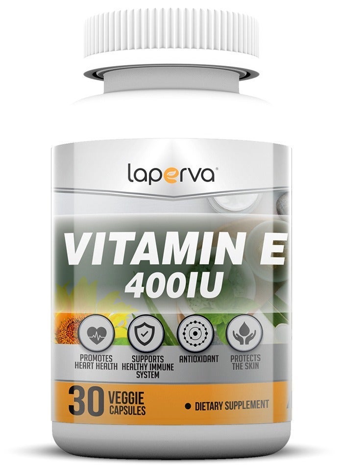 Laperva Vitamin E 400 IU Dietary Supplement with Tocopherol Antioxidant Formula Vegan Gluten Free Soy Free Lactose Free Palm Oil Free 30 Veggie Capsules - Image 1