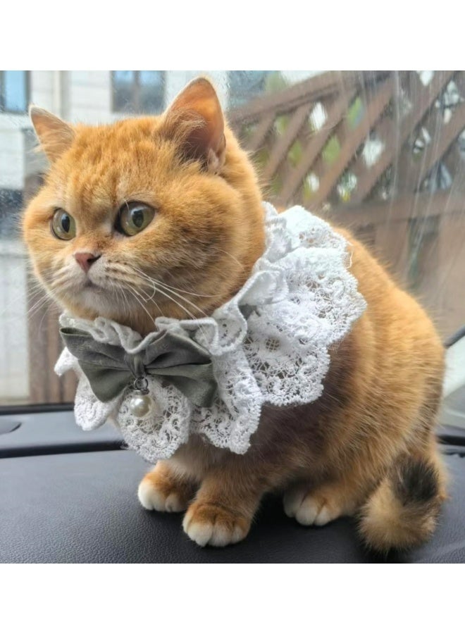 2 قطعة من أطواق القطط والكلاب الأنيقة المصنوعة من الدانتيل مع قوس لطيف وقلادة لؤلؤية على شكل قطة صدرية للحيوانات الأليفة أزياء أميرة للارتداء اليومي الحفلات التغذية اليومية المشي الزينة إكسسوارات الحيوانات الأليفة الأخضر والأزرق - Image 5