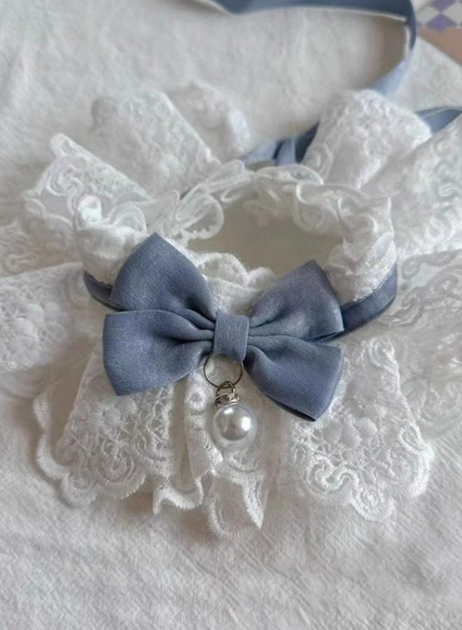 2 قطعة من أطواق القطط والكلاب الأنيقة المصنوعة من الدانتيل مع قوس لطيف وقلادة لؤلؤية على شكل قطة صدرية للحيوانات الأليفة أزياء أميرة للارتداء اليومي الحفلات التغذية اليومية المشي الزينة إكسسوارات الحيوانات الأليفة الأخضر والأزرق - Image 2