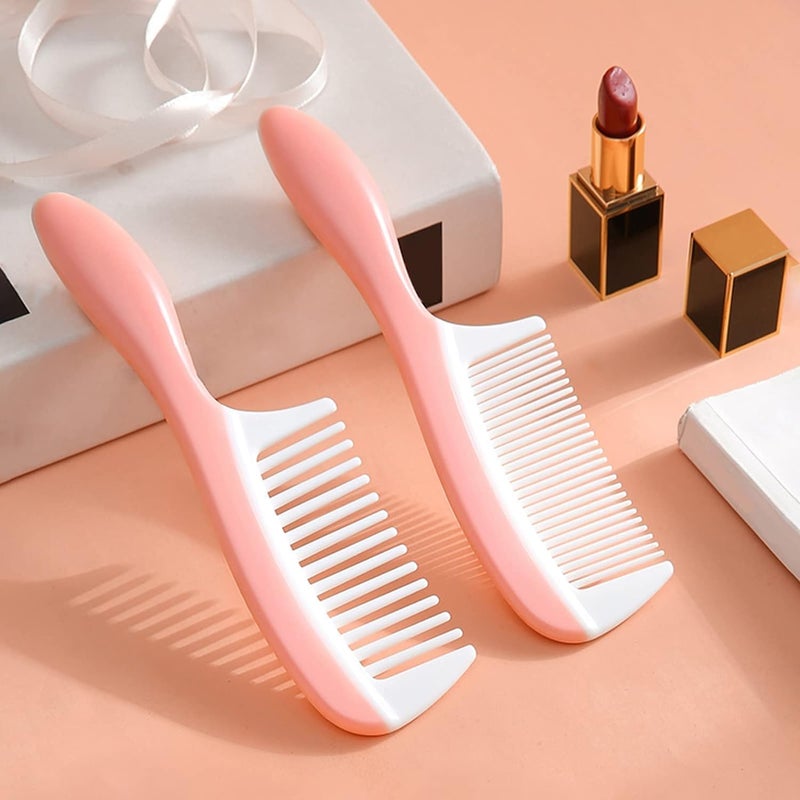 Xpandio 2 Pcs Wide Tooth and Fine Tooth Detangling Hair Comb Hair Styling Comb Set Anti Static Heat Resistant Comb for Women Curly Straight Long Hair Pink White Styling Comb Set - Image 1