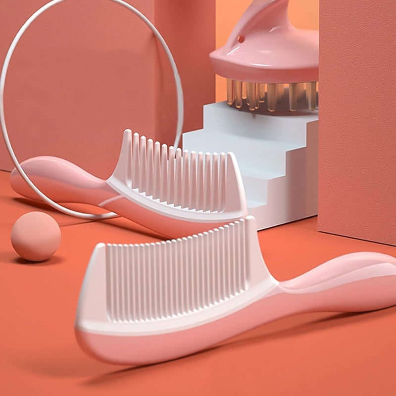 Xpandio 2 Pcs Wide Tooth and Fine Tooth Detangling Hair Comb Hair Styling Comb Set Anti Static Heat Resistant Comb for Women Curly Straight Long Hair Pink White Styling Comb Set - Image 4