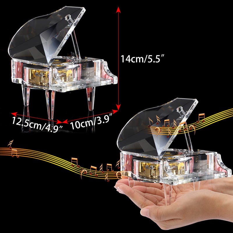 ELLDOO Crystal Music Box, Mechanical Clockwork Decorative Piano Musical Box,Transparent Piano Ornament Romantic Gift for Girl Women (Tune: for Elise) - Image 2