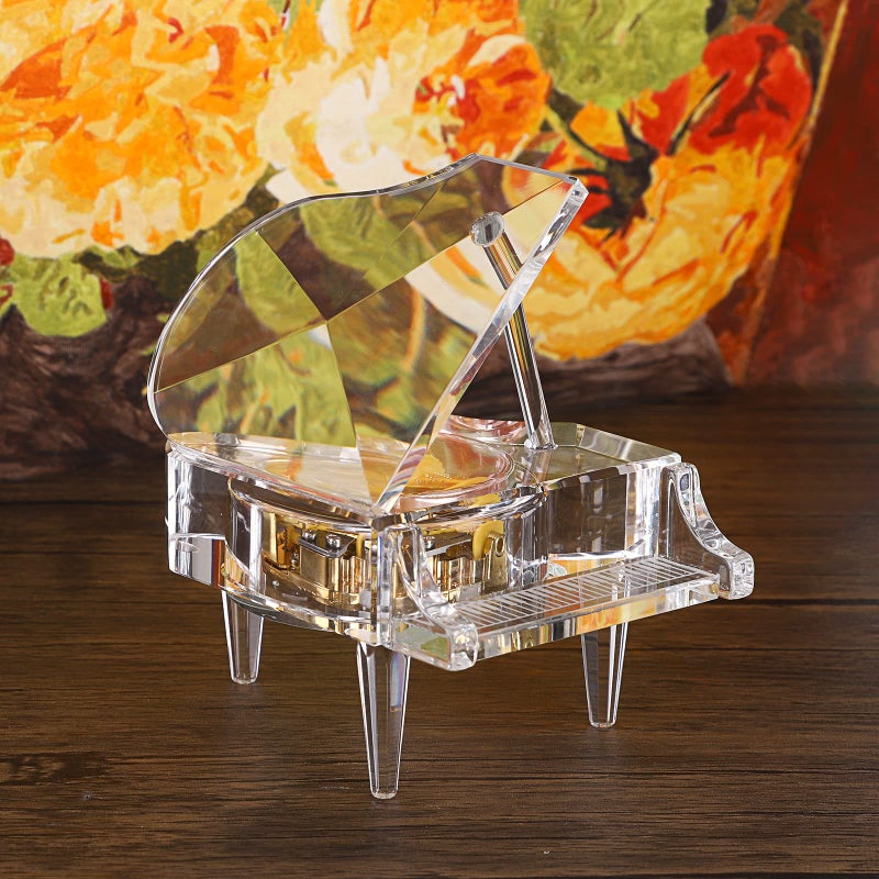 ELLDOO Crystal Music Box, Mechanical Clockwork Decorative Piano Musical Box,Transparent Piano Ornament Romantic Gift for Girl Women (Tune: for Elise) - Image 1