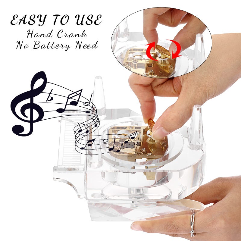 ELLDOO Crystal Music Box, Mechanical Clockwork Decorative Piano Musical Box,Transparent Piano Ornament Romantic Gift for Girl Women (Tune: for Elise) - Image 4