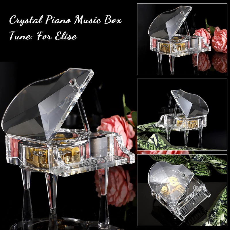 ELLDOO Crystal Music Box, Mechanical Clockwork Decorative Piano Musical Box,Transparent Piano Ornament Romantic Gift for Girl Women (Tune: for Elise) - Image 3