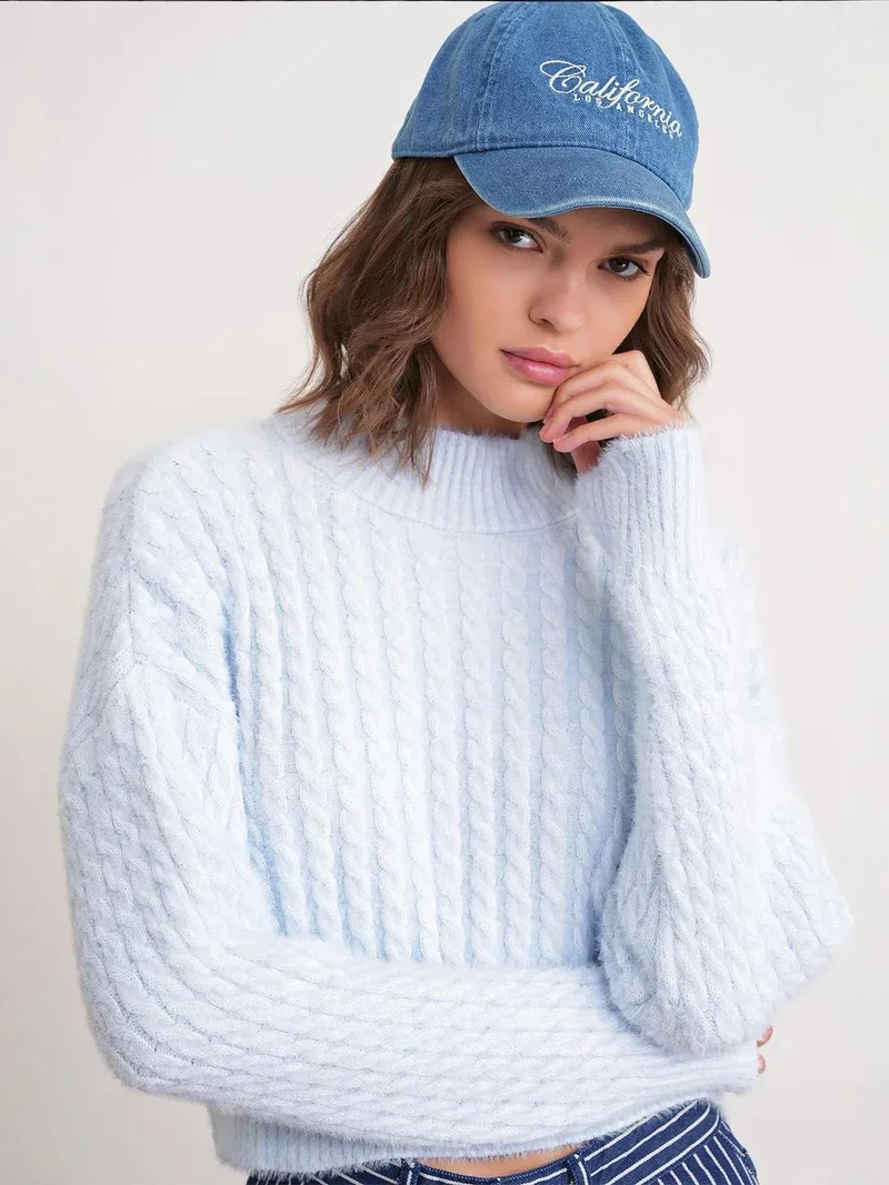 MixRay Mixray Cable Knit Pattern Crop Sweater