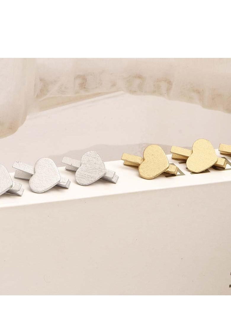 Generic - 20Pcs Creative Heart-Shaped Wooden Clip, Gold And Silver Heart-Shaped Clip, Photo Clip, Photo Storage, Home Decoration - Image 1