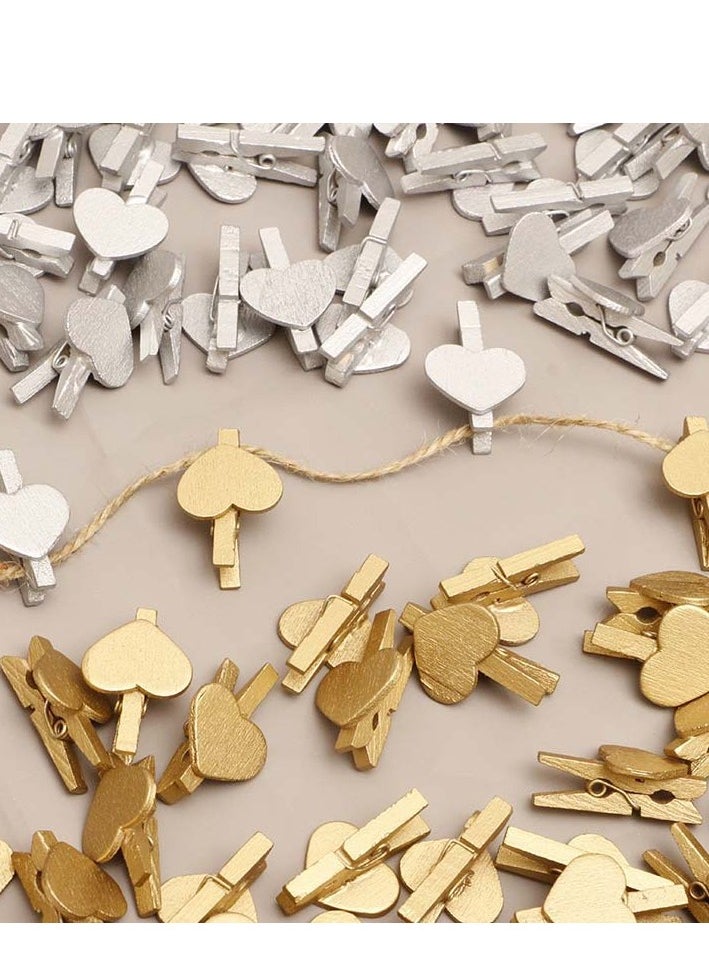 Generic - 20Pcs Creative Heart-Shaped Wooden Clip, Gold And Silver Heart-Shaped Clip, Photo Clip, Photo Storage, Home Decoration - Image 1