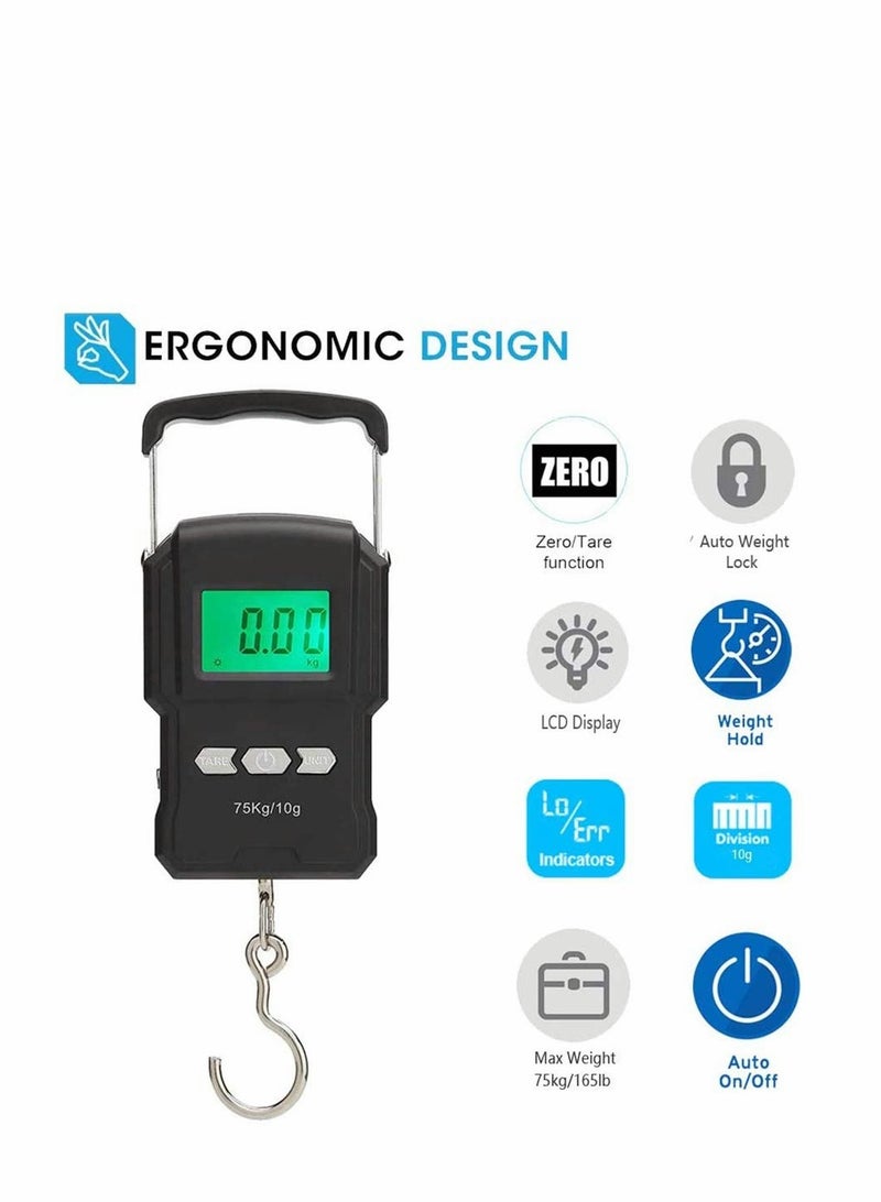 SYOSI Portable Scales 75kg/165lb Portable Digital Luggage Scale with Tape Measure, Electronic Travel Weighing Scales for Hanging Suitcase (Temperature Reading) - Image 3