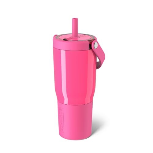 BrÃ¼Mate BrüMate Resa 25oz 100% Leakproof Travel Tumbler w/Handle & Straw | Flexible SoftSip Straw | Silicone Sleeve for Durability | Stainless Steel | Cup Holder & Travel Friendly Water Bottle (Neon Pink) - Image 1
