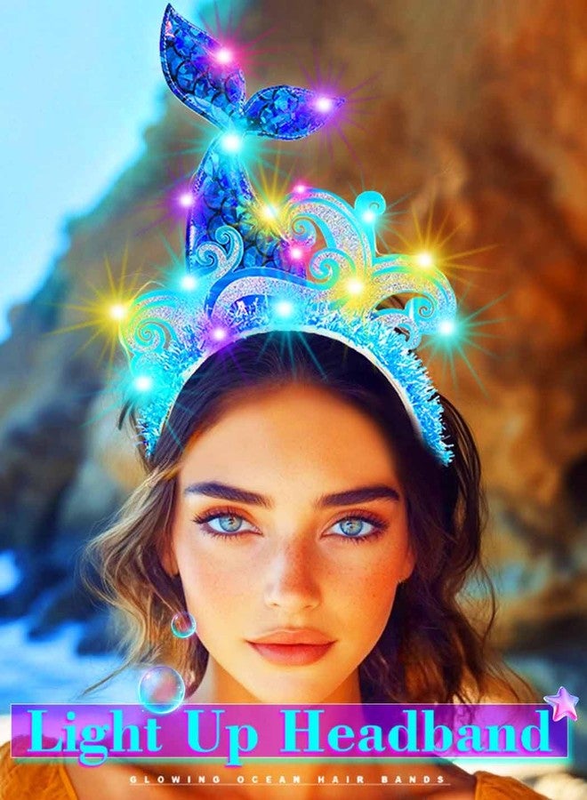 GENBREE Mermaid Headpiece Costume Starfish Headband Light Up Hair for Women - Image 2