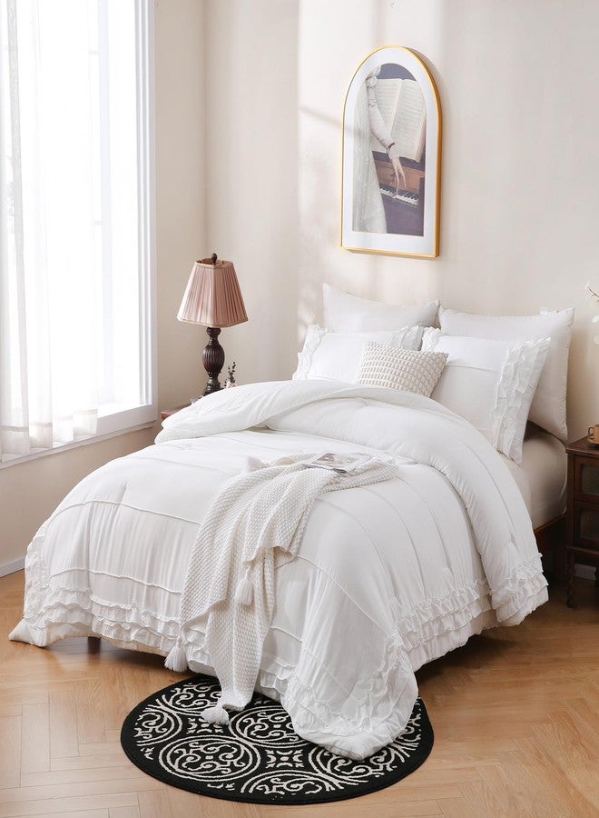 Bedding_Dreamer طقم لحاف أبيض مقاس كينج، طقم مفروشات بثنيات أنيقة، 3 قطع، ديكور منزلي ريفي، لحاف بريش ناعم للغاية، مصنوع من ألياف دقيقة مغسولة، طقم لحاف أنيق - Image 3