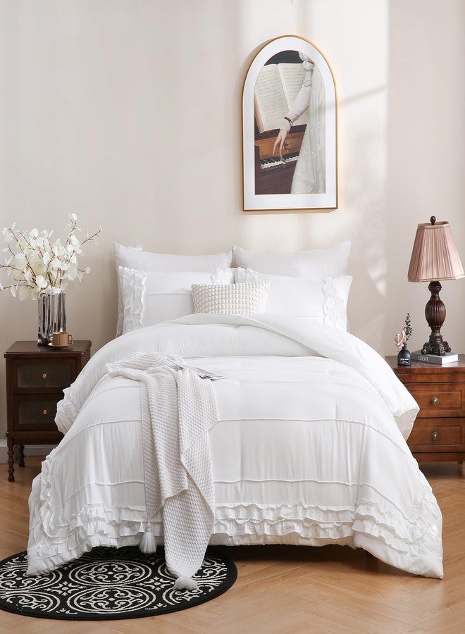 Bedding_Dreamer طقم لحاف أبيض مقاس كينج، طقم مفروشات بثنيات أنيقة، 3 قطع، ديكور منزلي ريفي، لحاف بريش ناعم للغاية، مصنوع من ألياف دقيقة مغسولة، طقم لحاف أنيق - Image 2