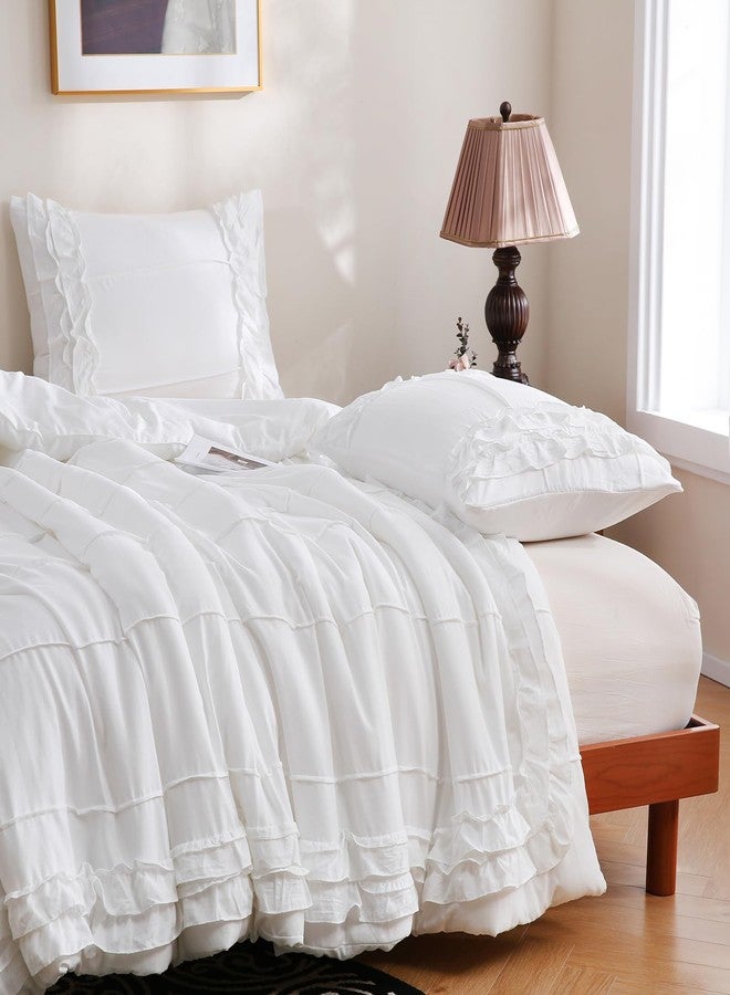 Bedding_Dreamer طقم لحاف أبيض مقاس كينج، طقم مفروشات بثنيات أنيقة، 3 قطع، ديكور منزلي ريفي، لحاف بريش ناعم للغاية، مصنوع من ألياف دقيقة مغسولة، طقم لحاف أنيق - Image 4