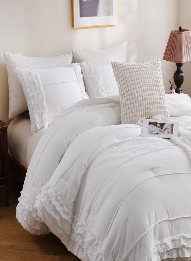 Bedding_Dreamer طقم لحاف أبيض مقاس كينج، طقم مفروشات بثنيات أنيقة، 3 قطع، ديكور منزلي ريفي، لحاف بريش ناعم للغاية، مصنوع من ألياف دقيقة مغسولة، طقم لحاف أنيق - Image 5