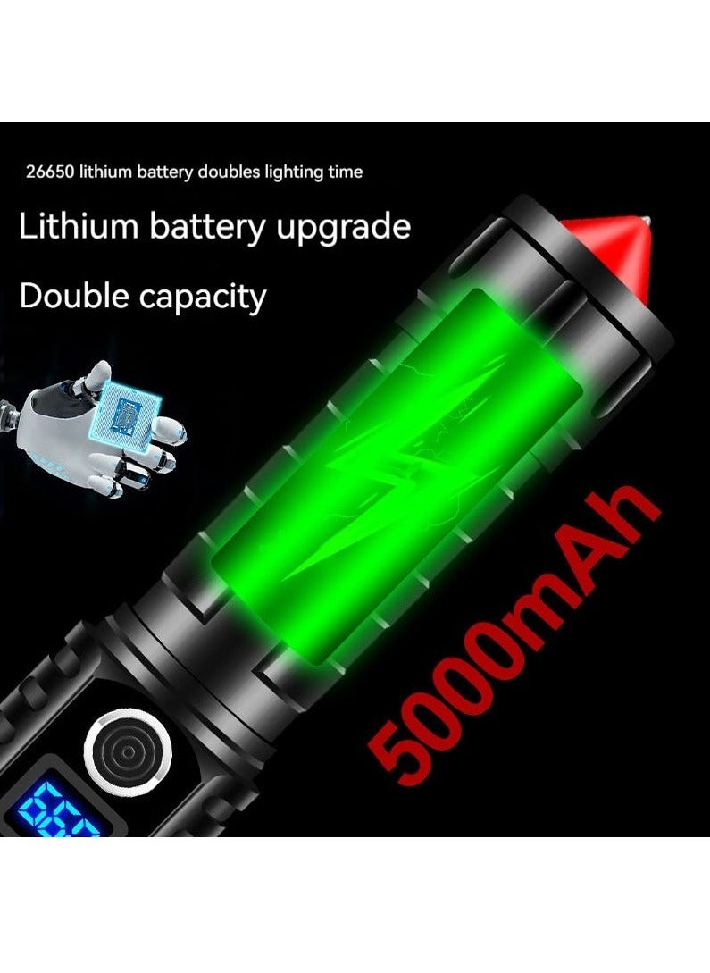 Strong flashlight P70 power Display Flashlight Outdoor Long Range High Power Aluminum Alloy Strong Light Flashlight Power Bank 5000mah with Breakable window safty hammer waterproof