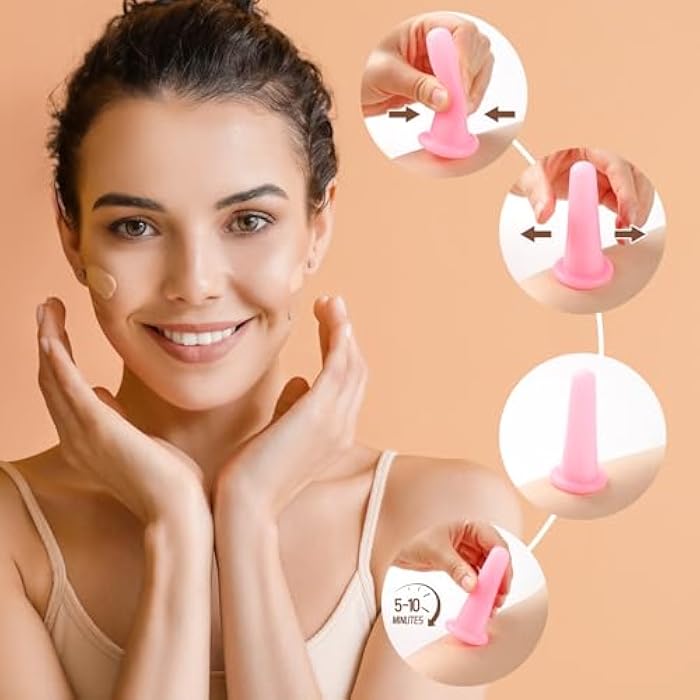 Yeetec 5 Pack Silicone Facial Cupping Set Vacuum Massage Cups Kit Pink Face Massager Helper Cup for Face Neck Back Eyes Skin Care - Image 3