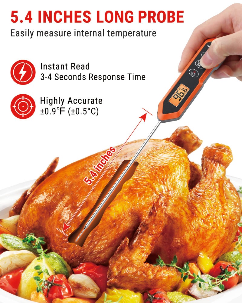 ThermoPro ترمومتر طعام فوري مقاوم للماء ThermoPro TP15H للطهي، ترمومتر لحم رقمي مع إضاءة خلفية ومعايرة، ترمومتر للطهي للحوم والسوائل والحلويات والشواء والفرن والديك الرومي - Image 2