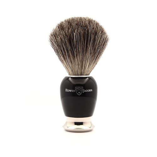 Edwin Jagger 81SB586AMZ Classic Imitation Ebony Pure Badger Exfoliating Shaving Brush with Stand for Shaving Cream or Shaving Soap for Men and Women Black - Image 1