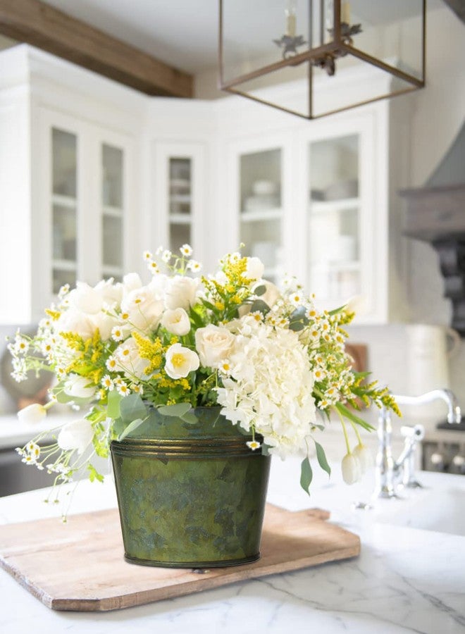 Briful 5 Size Galvanized Buckets Rustic Farmhouse Metal Bucket Galvanized Flower Bucket Plants Pot, Home Indoor Outdoor Decor Tin Planter, 3.7In/3.9 in/5.1In/5.9In/7.1In - Image 3