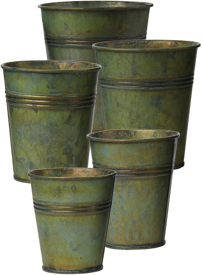 Briful 5 Size Galvanized Buckets Rustic Farmhouse Metal Bucket Galvanized Flower Bucket Plants Pot, Home Indoor Outdoor Decor Tin Planter, 3.7In/3.9 in/5.1In/5.9In/7.1In - Image 1