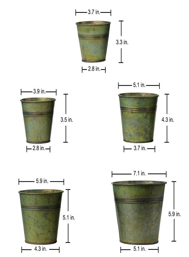Briful 5 Size Galvanized Buckets Rustic Farmhouse Metal Bucket Galvanized Flower Bucket Plants Pot, Home Indoor Outdoor Decor Tin Planter, 3.7In/3.9 in/5.1In/5.9In/7.1In - Image 2