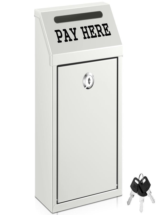 Yaocom Safe Cash Box Money Collection Metal Donation Box with Lock Wall Mount Pre Drilled Mailbox Delivery Ballot for Home Office Outdoor Self Serve Stand(White,10.2 x 5.7 x 2.8 Inch) - Image 1