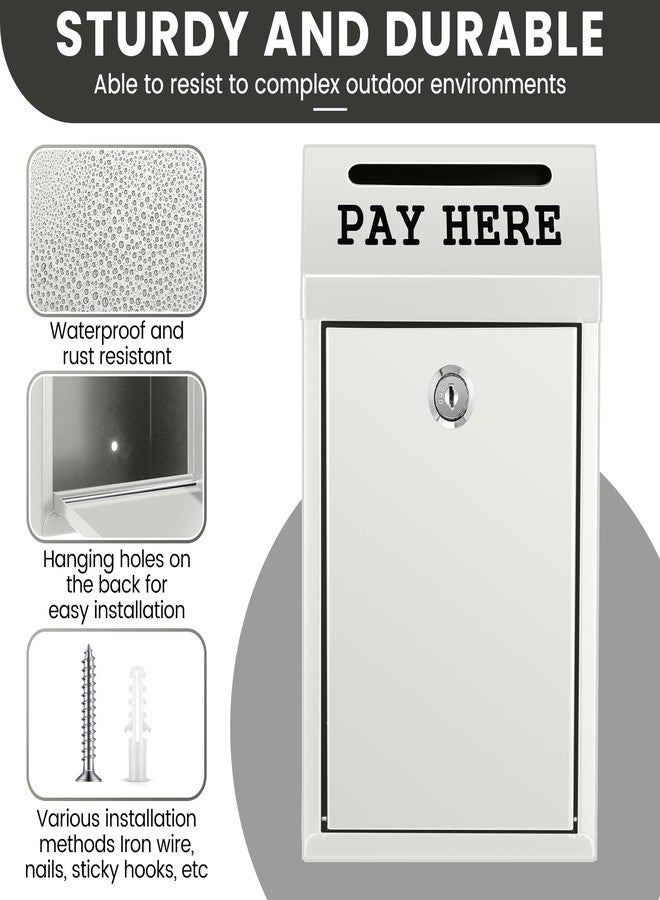 Yaocom Safe Cash Box Money Collection Metal Donation Box with Lock Wall Mount Pre Drilled Mailbox Delivery Ballot for Home Office Outdoor Self Serve Stand(White,10.2 x 5.7 x 2.8 Inch) - Image 3