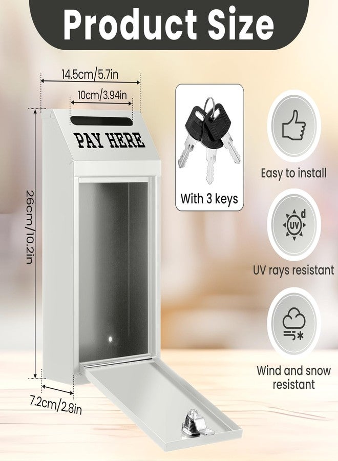 Yaocom Safe Cash Box Money Collection Metal Donation Box with Lock Wall Mount Pre Drilled Mailbox Delivery Ballot for Home Office Outdoor Self Serve Stand(White,10.2 x 5.7 x 2.8 Inch) - Image 2