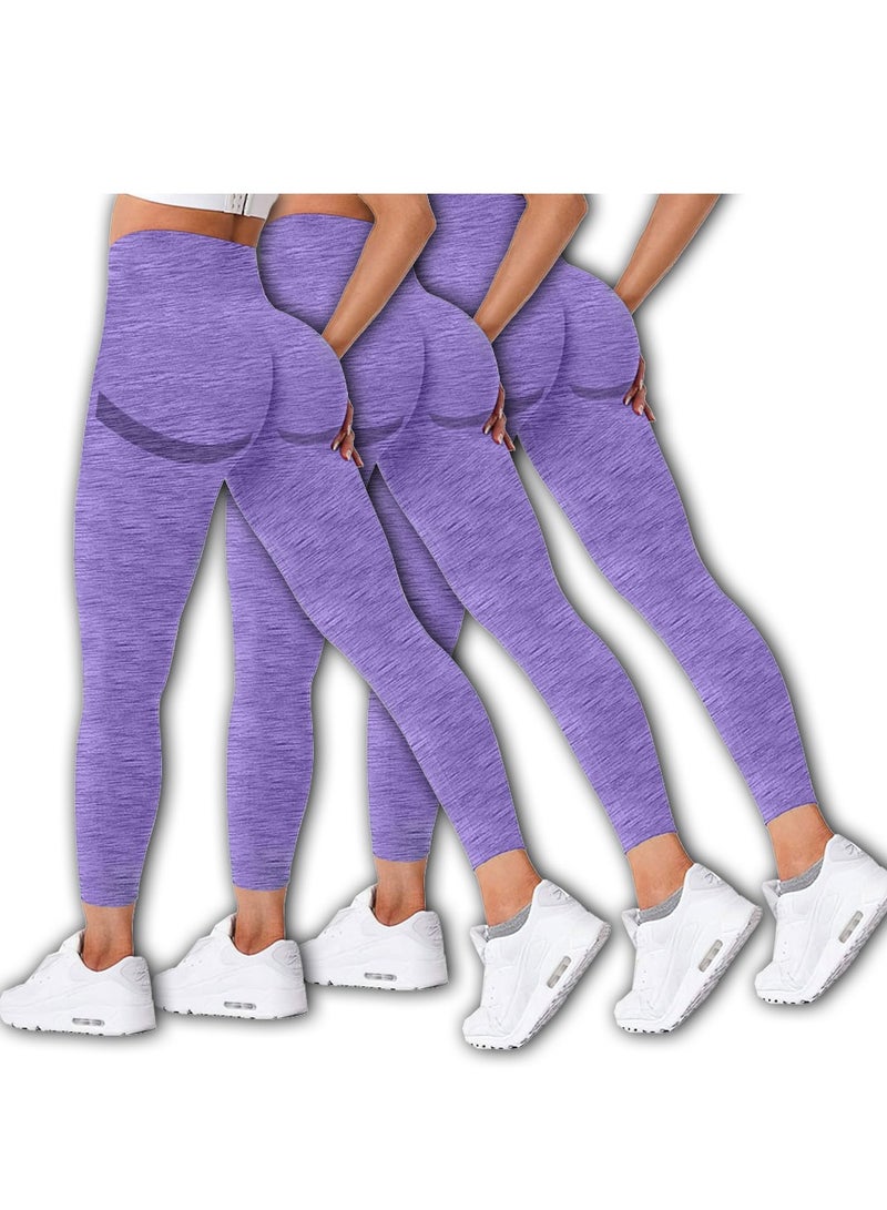MARGOUN 3 Pack Of Women Seamless Legging, Tummy Control High Waist Workout Gym Yoga Pants XL Purple