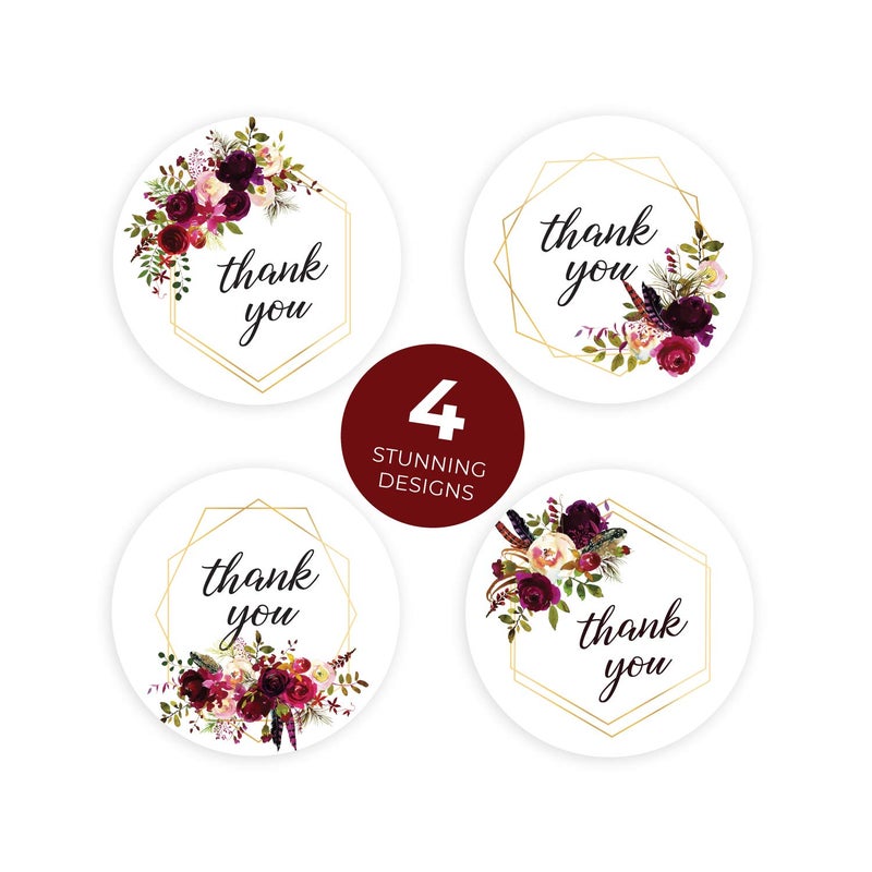 SBlabels Fall Floral Frames Thank You Stickers / 4 Alternating Designs / 500 Boho Thank You Stickers / 1.5" Autumn Wedding Envelope Seals - Image 2
